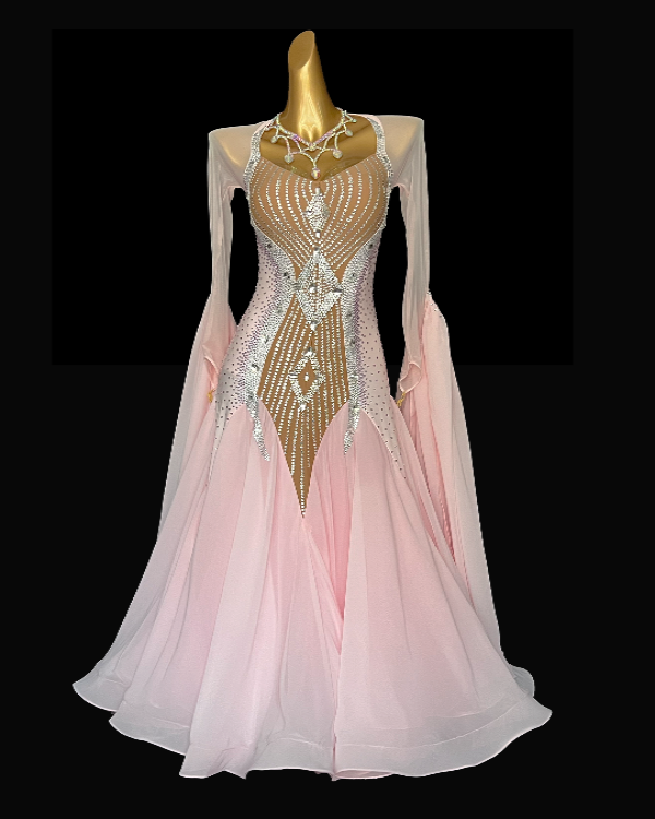 Fully stone peach pink ballroom dance dress Dance Life NYC